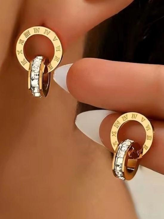 Macy's Jewelry - Macy's Gold-Tone Double Hoop Earrings with Clear Stones